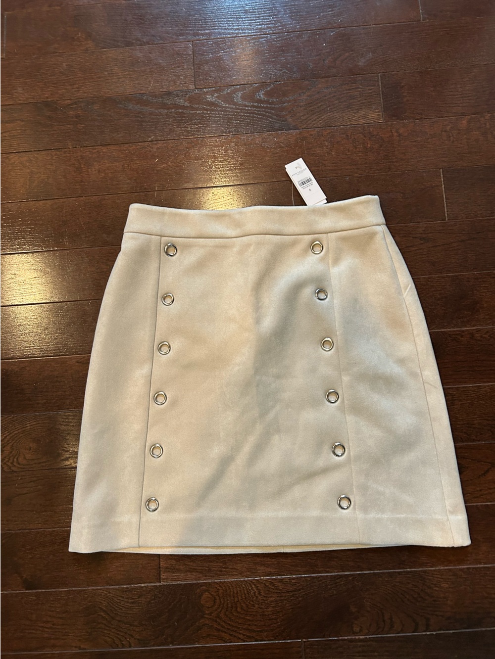 Ann Taylor Cream Pencil Skirt with Double Grommet Rows